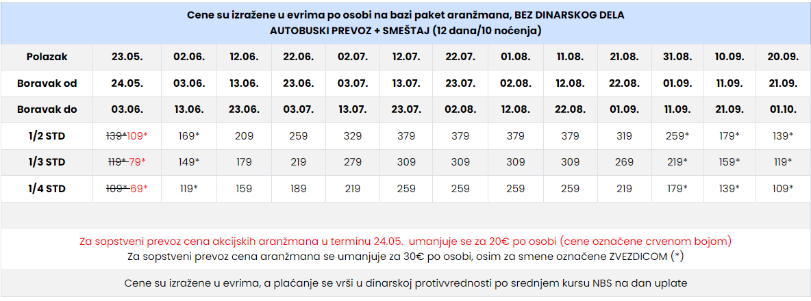 Cenovnik Nei Pori leto 2024 Clock luxury