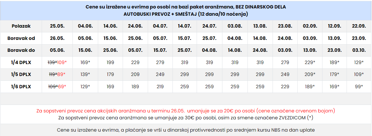 Cenovnik Nei Pori leto 2024 Clock luxury