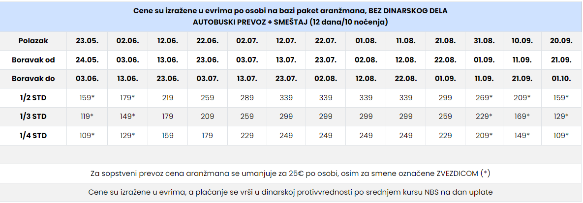 Cenovnik Nei Pori leto 2024 Clock luxury